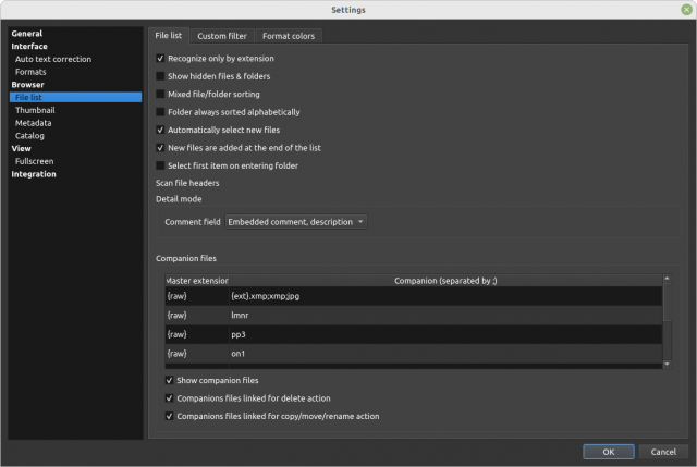 Side-car files settings